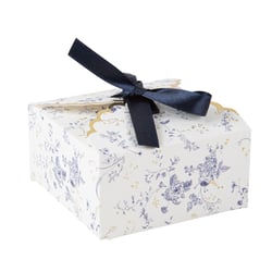 10 boîtes toile de Jouy avec ruban satin - Blanc, bleu et or - 7 x 3,5 cm