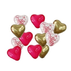 12 ballons coeurs - Rouges, blancs, or et transparents avec confettis cœurs