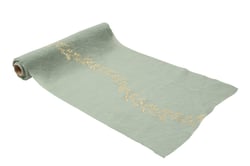 Chemin de table mousseline Jolis Brins - Vert sauge et or - 28 cm x 5 m  