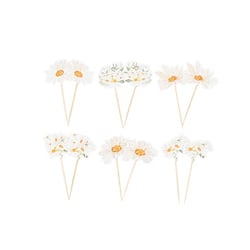 Lot de 12 pics Artyfêtes - Daisy - Ocre, blanc et vert - 7 cm à 7,5 cm