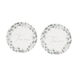 Lot de 2 badges Artyfêtes - "Témoin" Jardin Botanique - Vert sauge et blanc - Ø5 cm