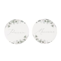 Lot de 2 badges Artyfêtes - "Parrain / Marraine" Jardin Botanique - Vert sauge et blanc - Ø5cm