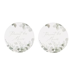 Lot de 2 badges Artyfêtes - "Parent des Mariés" Jardin Botanique - Vert sauge et blanc - Ø5cm