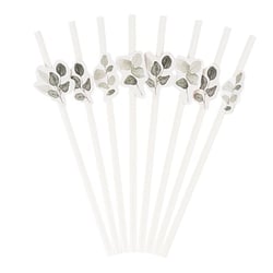 Lot de 8 pailles Artyfêtes - Jardin Botanique - Vert sauge et blanc - 19,5cm 