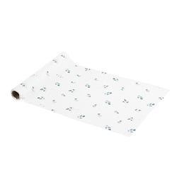 Chemin de table Artyfêtes - Jardin Botanique - Tissu - Blanc et vert sauge - 28 cm x 3 m