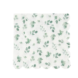 Lot de 16 serviettes Artyfêtes - Jardin Botanique - Papier - Vert sauge et blanc - 33 x 33 cm - 3 plis
