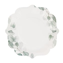 Lot de 8 assiettes Artyfêtes - Jardin Botanique - Papier - Vert sauge et blanc - Ø23cm 