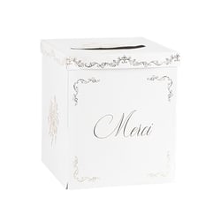 Urne Artyfêtes - Vintage "Merci" - Blanc et or - 21 x 21 x 25 cm