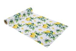 Chemin de table Citronnade - Tissu blanc, jaune citron et vert - 28 cm x 5 m          