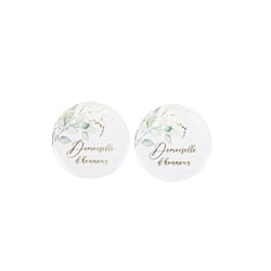 2 Badges Demoiselle d'honneur Sauge Green Blancs, Vert Sauge et Or - 5 cm