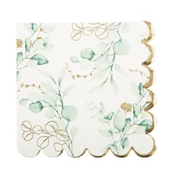 16 Serviettes Sauge Green Blanches, Vert Sauge et Or - 33 x 33 cm - 3 Plis