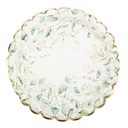 8 Assiettes Sauge Green Blanches, Vert Sauge et Or - 22.5cm