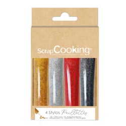 Lot de 4 stylos paillettes ScrapCooking®- Noir, rouge, argenté et doré - 104 g