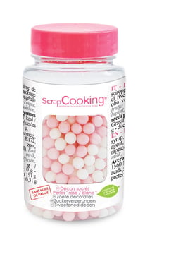 Décorations en sucre ScrapCooking® - Perles blanches et roses - 55 g