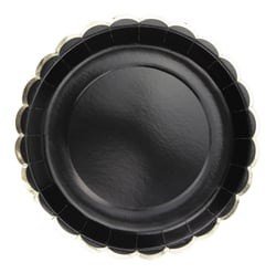 Assiettes festonnées - 23 cm - x 8 - noires et or
