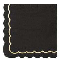 Serviettes festonnees 33x33 cm - noires et or - x 16