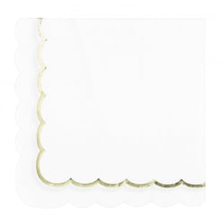 Serviettes festonnées - blanc et or - 33 x 33 cm