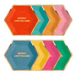 Lot de 8 assiettes hexagonales Tim & Puce Factory - Joyeux Anniversaire - Multicolore 