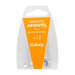 Lot de 12 aimants argentés 9 mm de diamètre Cultura