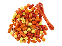 Sachet de perles oranges en bois avec cordon - Créalia