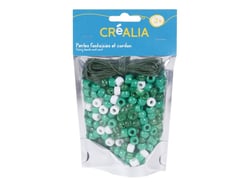 Sachet de perles vertes en plastique avec cordon - Créalia