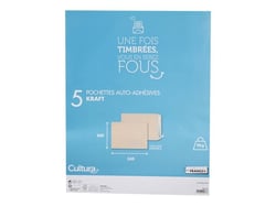 5 enveloppes kraft adhésives - 260x330mm - 90g/m² - Cultura