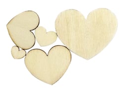 100 cœurs en bois - 5 tailles différentes - couleur naturelle - Créalia