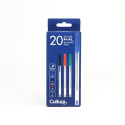 Lot de 20 stylos bille - Couleurs classiques - Pointe moyenne - Cultura