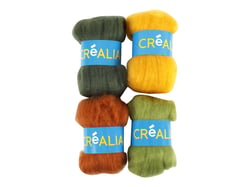 Assortiment 4 pelotes cardées  15 g Créalia - Vert prairie / vert mousse / cuivre / ocre
