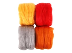 Assortiment 4 pelotes de laine cardées 15 g Créalia - Jaune / rouge / orange / taupe