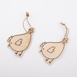 Set de 6 formes en bois à suspendre - poules, poussins, arcs-en-ciel - Créalia