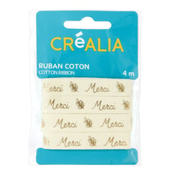 Ruban en coton inscription “Merci”- 4 m x 1 cm - Créalia
