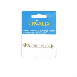 Connecteur à perles nacrées pour bijoux - mot LUCKY - Créalia