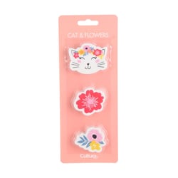 Lot  3 gommes - Cat & Flowers - Cultura