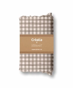 Tissu en double gaze de coton Domotex - 200 x 125 cm - Vichy galet / Blanc cassé
