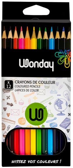 Lot de 12 crayons de couleur - Wonday - Couleurs assorties