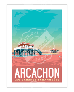 Affiche Arcachon "Les Cabanes Tchanquées" - 30 x 40 cm 