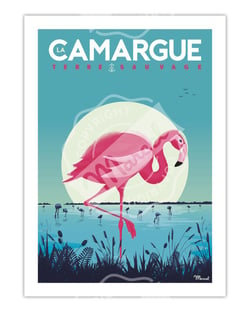 Affiche Camargue "Flamingos" - 30 x 40 cm