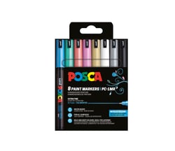 Lot de 8 marqueurs acryliques à base d'eau pointes extra-fines calibrées - Posca - Métallique