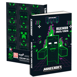 Agenda scolaire journalier 2025/2026 - Minecraft - 12x17x1,5 cm - Noir et vert