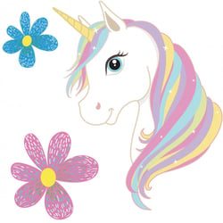 Écusson transfert thermo-adhésif -  Grand modèle - Licorne avec des fleurs
