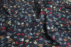 Coupon de tissu - 45 X 55 cm - motifs japonais libellules - fond marine