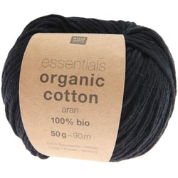 Pelote de fil à tricoter 100% coton - Rico Design - Essentials Organic Cotton Aran - Noir 20
