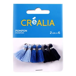 6 pompons en fils de coton de 2cm de couleurs bleu - Créalia