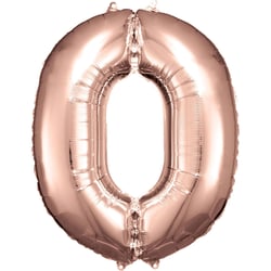 Ballon métallisé Large - Nombre 0 - rose or - 66 cm x 86 cm