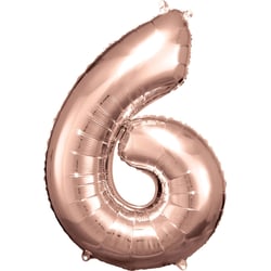 Ballon métallisé Large - Nombre 6 - rose or - 55 cm x 86 cm