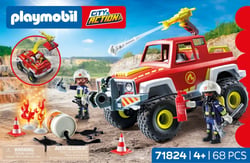 Playmobil - Véhicule de pompiers avec bidon enflammé - 71824 - Les pompiers
