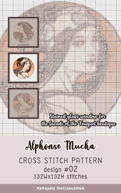 Alphonse Mucha | Cross Stitch Pattern Design #02 - Stained glass window for the facade of the Fouquet boutique