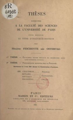 Équilibre entre métaux et chlorures alcalino-terreux fondus - Thèse présentées à la Faculté des sciences de l'Université de Paris pour obtenir le titre d'ingénieur-docteur