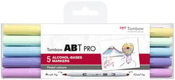Lot de 5 feutres à alcool ABT Pro à double pointe - Tombow - 5P-2 - Couleurs pastels